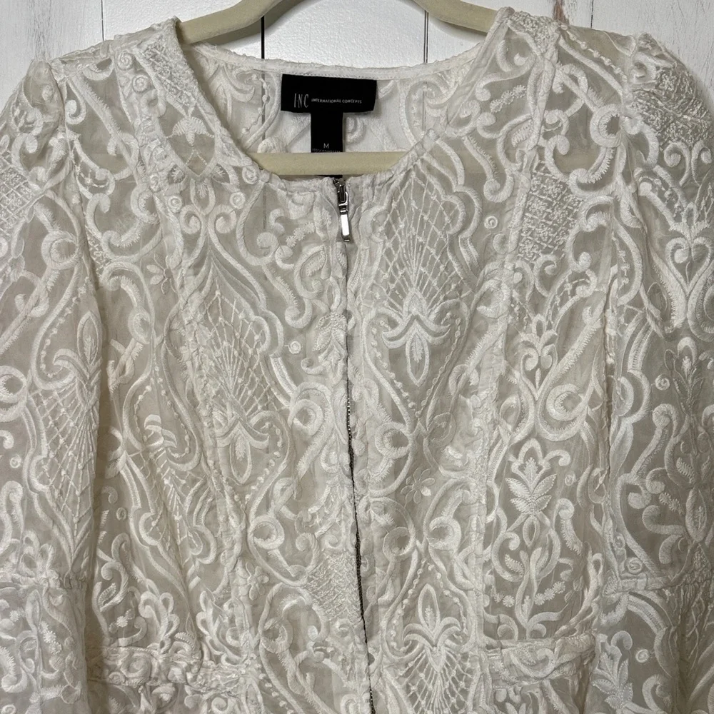 INC International Concepts White Lace Open-Front Blazer - Picture 3 of 9